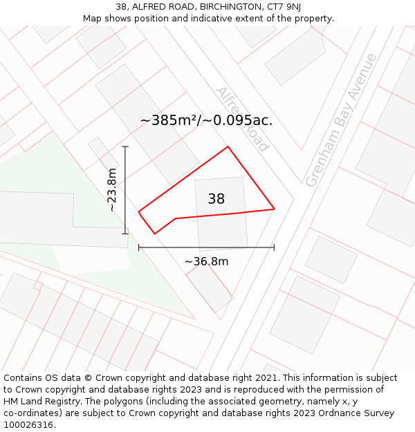 38, ALFRED ROAD, BIRCHINGTON, CT7 9NJ: Plot and title map