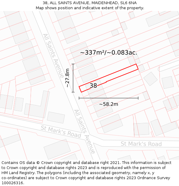 38, ALL SAINTS AVENUE, MAIDENHEAD, SL6 6NA: Plot and title map