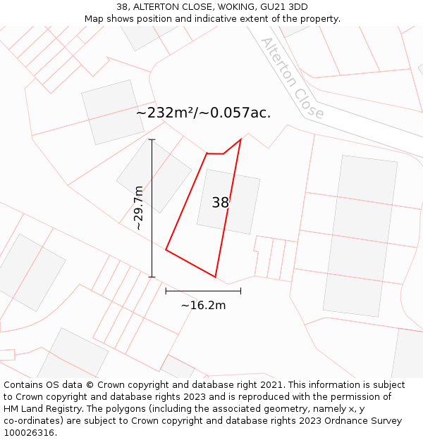 38, ALTERTON CLOSE, WOKING, GU21 3DD: Plot and title map