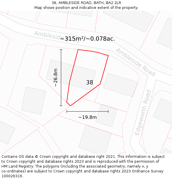 38, AMBLESIDE ROAD, BATH, BA2 2LR: Plot and title map