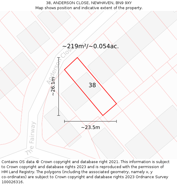 38, ANDERSON CLOSE, NEWHAVEN, BN9 9XY: Plot and title map