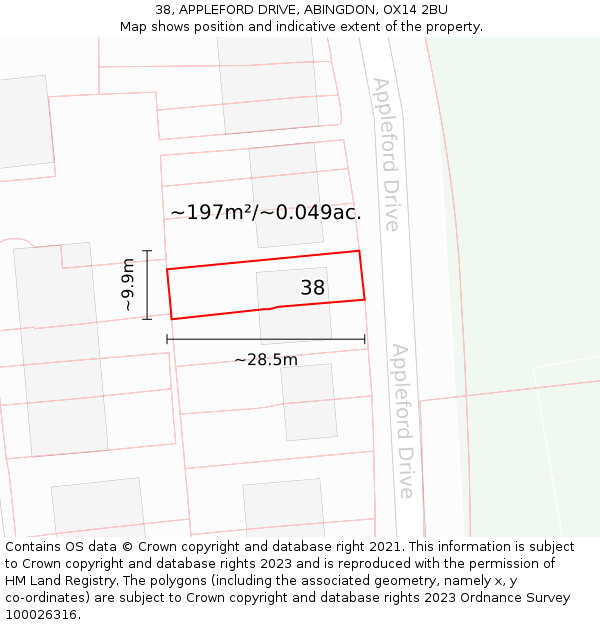 38, APPLEFORD DRIVE, ABINGDON, OX14 2BU: Plot and title map