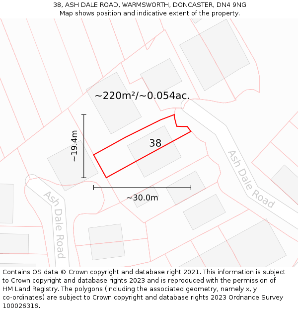 38, ASH DALE ROAD, WARMSWORTH, DONCASTER, DN4 9NG: Plot and title map