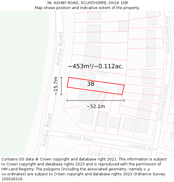 38, ASHBY ROAD, SCUNTHORPE, DN16 1NR: Plot and title map