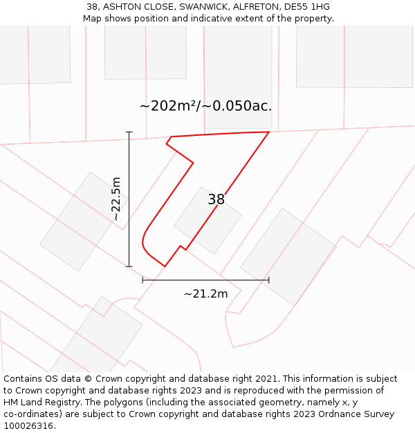 38, ASHTON CLOSE, SWANWICK, ALFRETON, DE55 1HG: Plot and title map