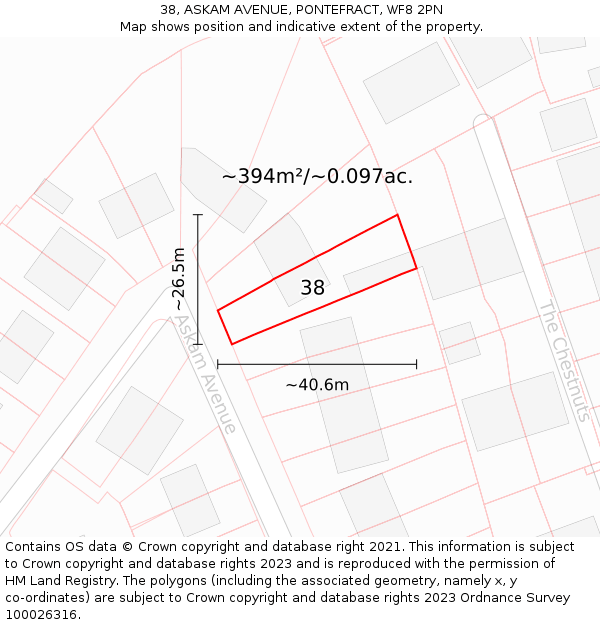 38, ASKAM AVENUE, PONTEFRACT, WF8 2PN: Plot and title map