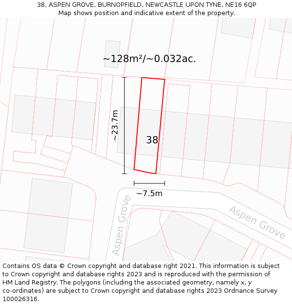 38, ASPEN GROVE, BURNOPFIELD, NEWCASTLE UPON TYNE, NE16 6QP: Plot and title map