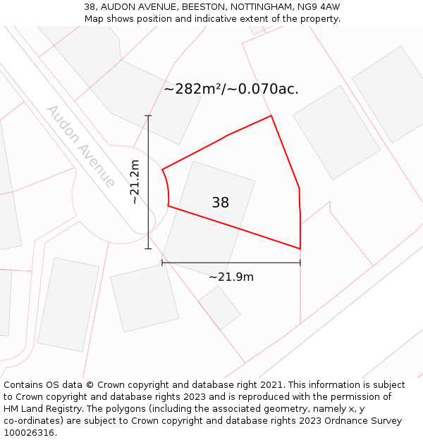 38, AUDON AVENUE, BEESTON, NOTTINGHAM, NG9 4AW: Plot and title map