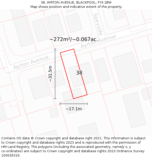 38, AYRTON AVENUE, BLACKPOOL, FY4 2BW: Plot and title map