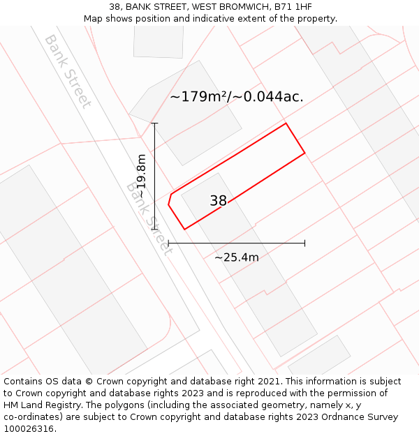 38, BANK STREET, WEST BROMWICH, B71 1HF: Plot and title map