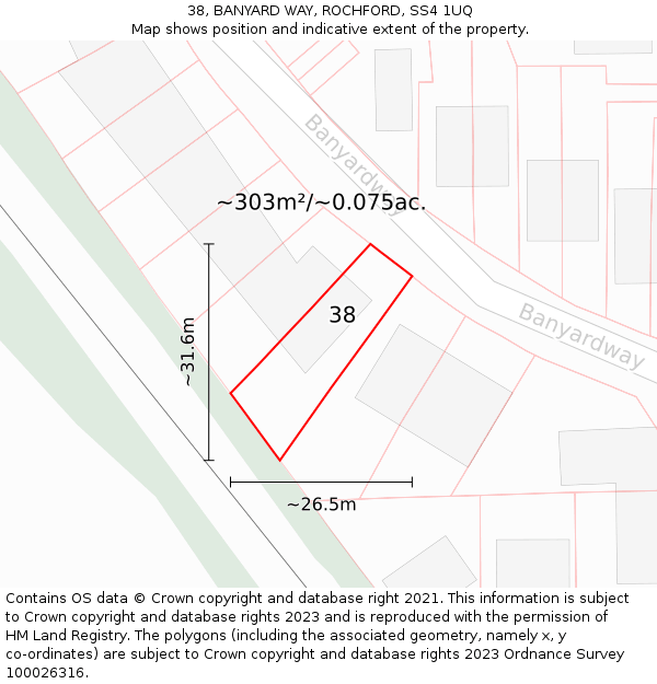 38, BANYARD WAY, ROCHFORD, SS4 1UQ: Plot and title map