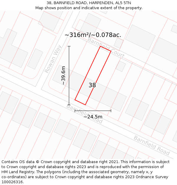 38, BARNFIELD ROAD, HARPENDEN, AL5 5TN: Plot and title map