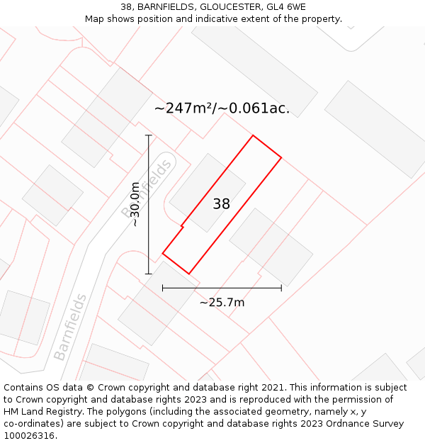 38, BARNFIELDS, GLOUCESTER, GL4 6WE: Plot and title map