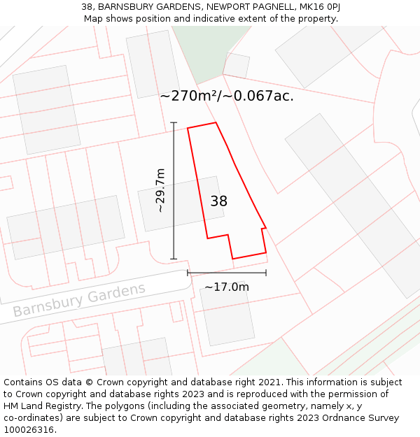 38, BARNSBURY GARDENS, NEWPORT PAGNELL, MK16 0PJ: Plot and title map