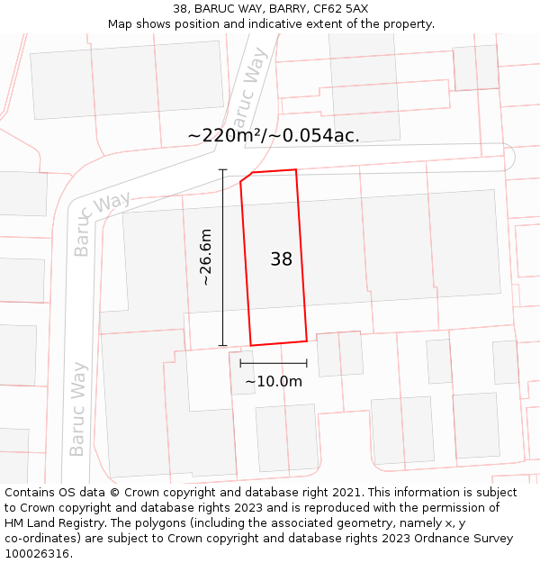 38, BARUC WAY, BARRY, CF62 5AX: Plot and title map