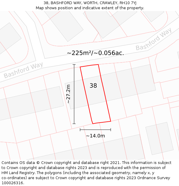 38, BASHFORD WAY, WORTH, CRAWLEY, RH10 7YJ: Plot and title map