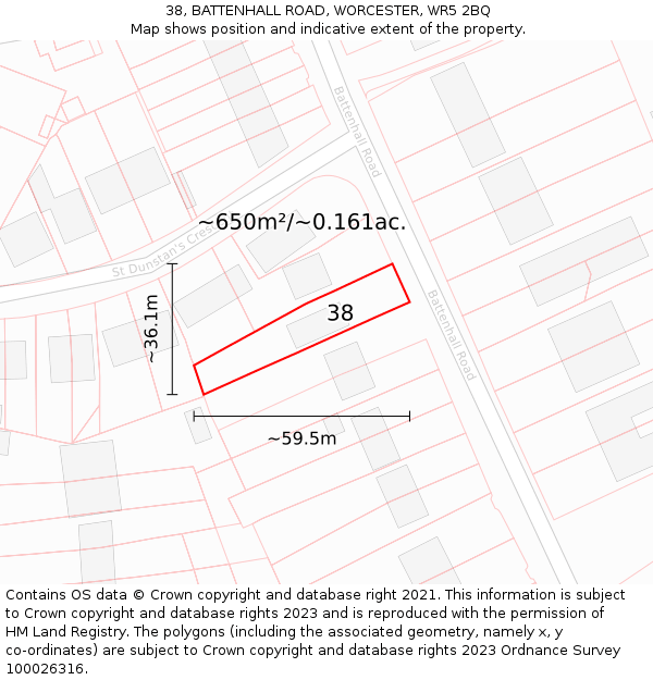 38, BATTENHALL ROAD, WORCESTER, WR5 2BQ: Plot and title map