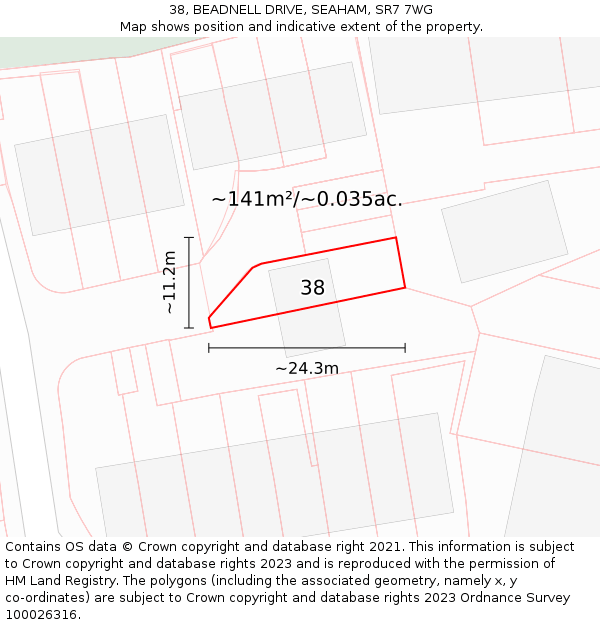 38, BEADNELL DRIVE, SEAHAM, SR7 7WG: Plot and title map