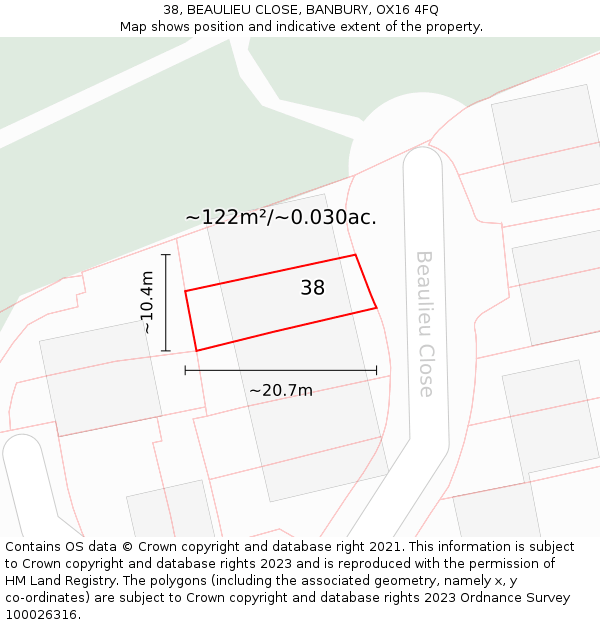 38, BEAULIEU CLOSE, BANBURY, OX16 4FQ: Plot and title map