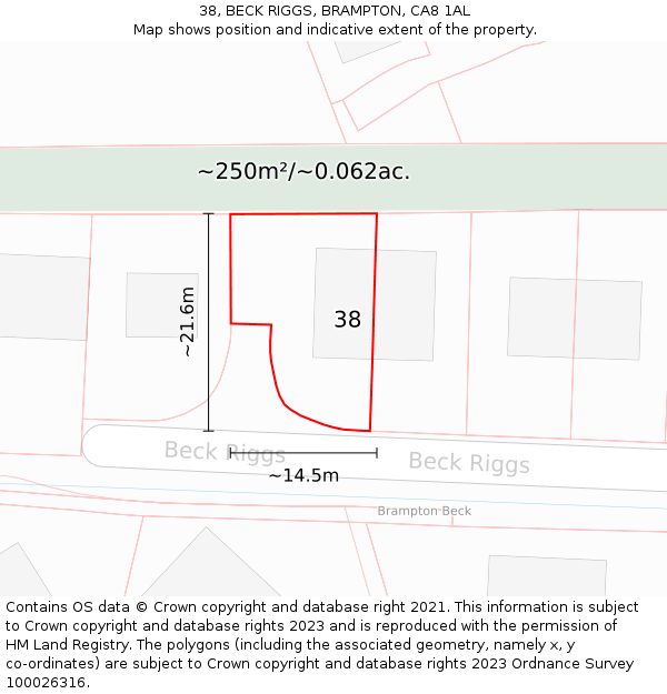 38, BECK RIGGS, BRAMPTON, CA8 1AL: Plot and title map