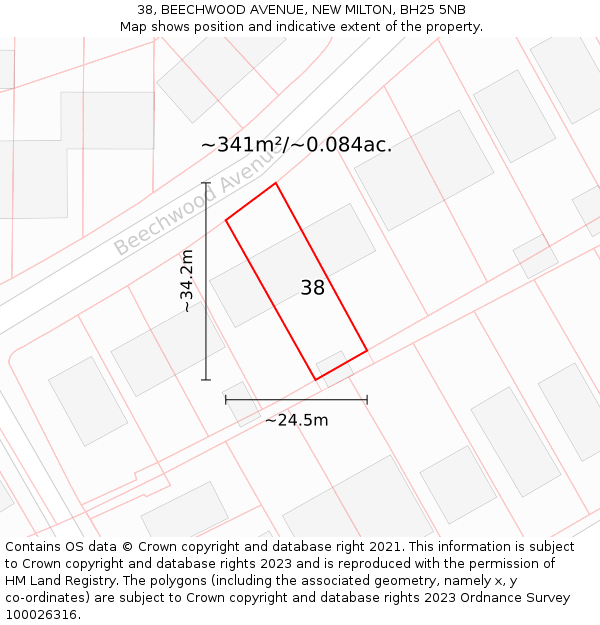 38, BEECHWOOD AVENUE, NEW MILTON, BH25 5NB: Plot and title map