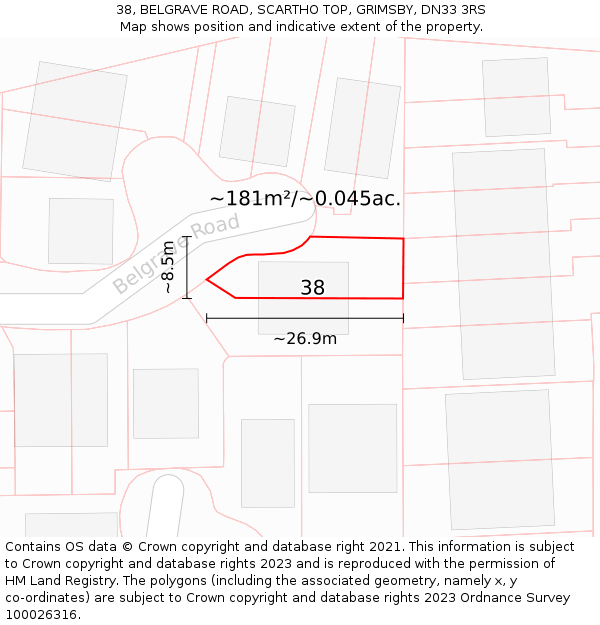 38, BELGRAVE ROAD, SCARTHO TOP, GRIMSBY, DN33 3RS: Plot and title map