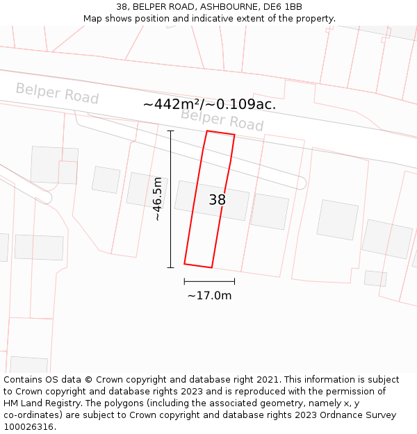 38, BELPER ROAD, ASHBOURNE, DE6 1BB: Plot and title map