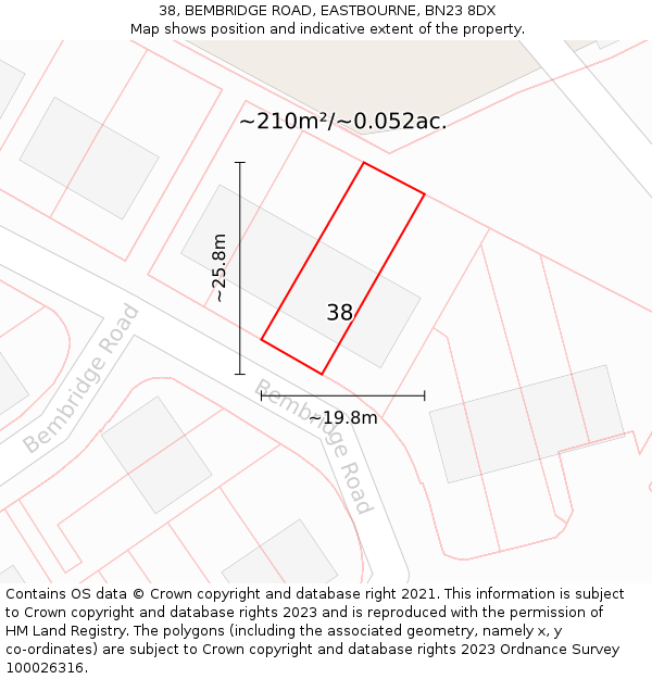 38, BEMBRIDGE ROAD, EASTBOURNE, BN23 8DX: Plot and title map