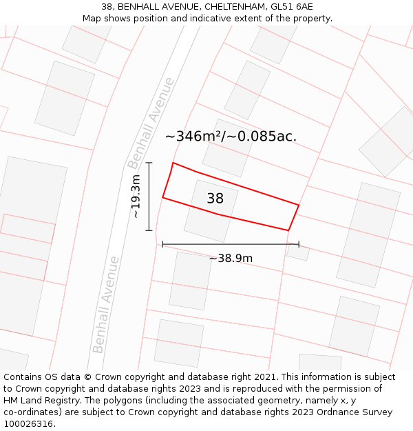 38, BENHALL AVENUE, CHELTENHAM, GL51 6AE: Plot and title map