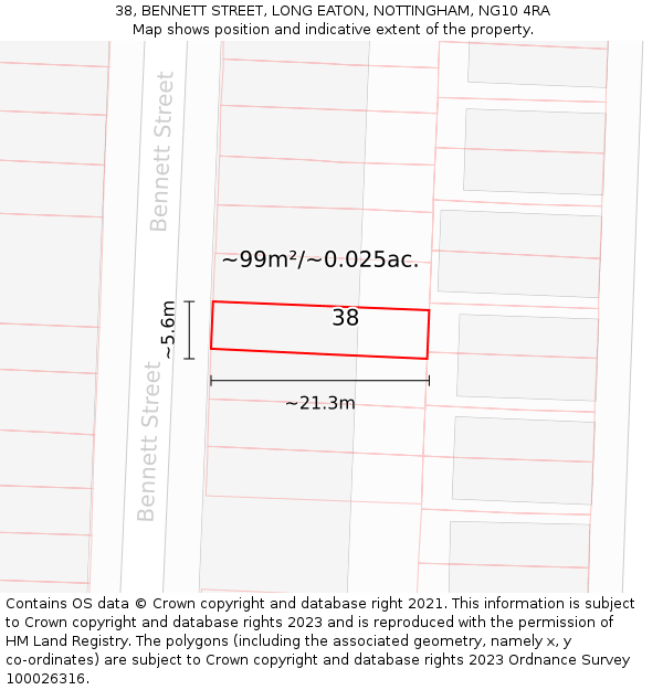 38, BENNETT STREET, LONG EATON, NOTTINGHAM, NG10 4RA: Plot and title map