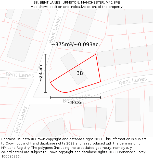 38, BENT LANES, URMSTON, MANCHESTER, M41 8PE: Plot and title map