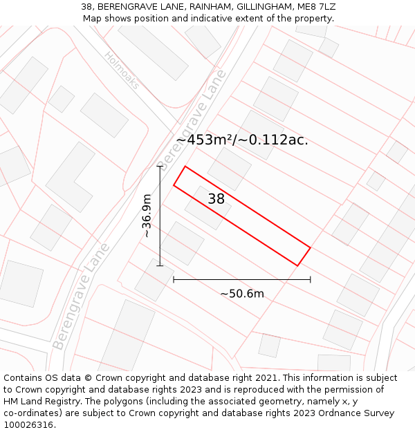 38, BERENGRAVE LANE, RAINHAM, GILLINGHAM, ME8 7LZ: Plot and title map