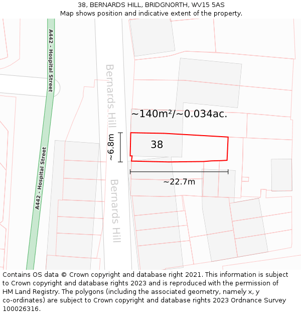 38, BERNARDS HILL, BRIDGNORTH, WV15 5AS: Plot and title map