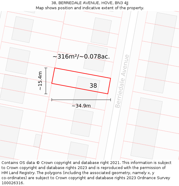 38, BERRIEDALE AVENUE, HOVE, BN3 4JJ: Plot and title map