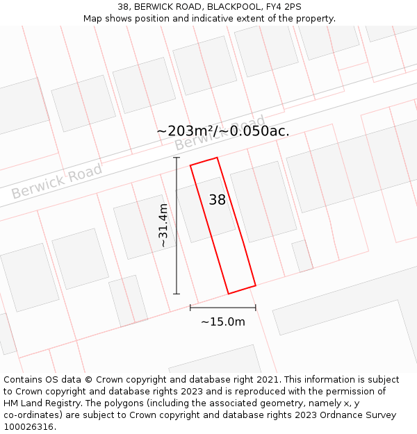 38, BERWICK ROAD, BLACKPOOL, FY4 2PS: Plot and title map