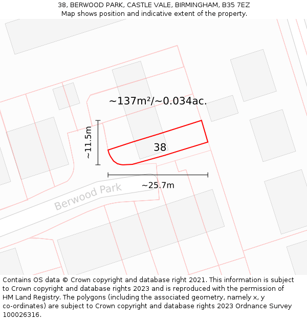 38, BERWOOD PARK, CASTLE VALE, BIRMINGHAM, B35 7EZ: Plot and title map