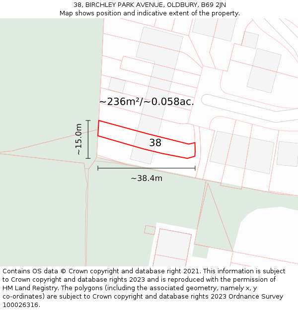 38, BIRCHLEY PARK AVENUE, OLDBURY, B69 2JN: Plot and title map