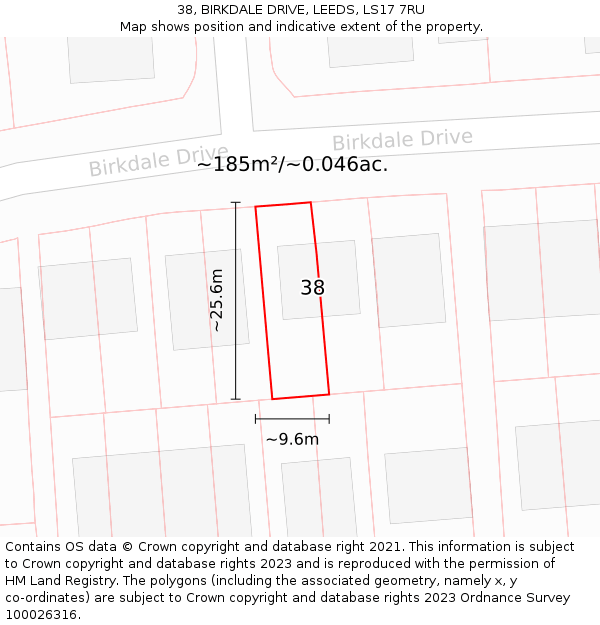 38, BIRKDALE DRIVE, LEEDS, LS17 7RU: Plot and title map