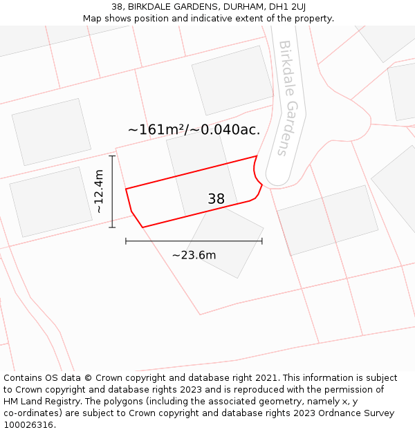 38, BIRKDALE GARDENS, DURHAM, DH1 2UJ: Plot and title map