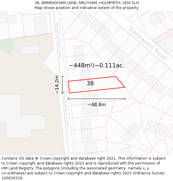 38, BIRMINGHAM LANE, MELTHAM, HOLMFIRTH, HD9 5LH: Plot and title map