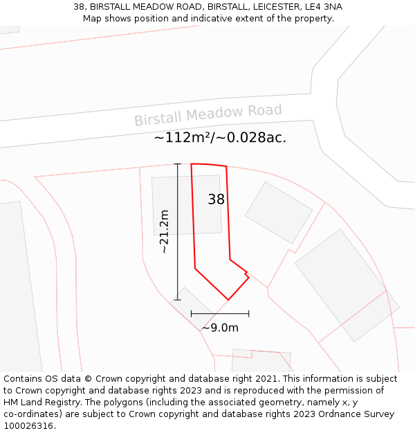 38, BIRSTALL MEADOW ROAD, BIRSTALL, LEICESTER, LE4 3NA: Plot and title map