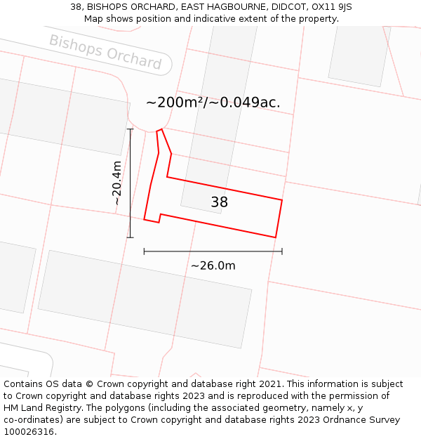 38, BISHOPS ORCHARD, EAST HAGBOURNE, DIDCOT, OX11 9JS: Plot and title map