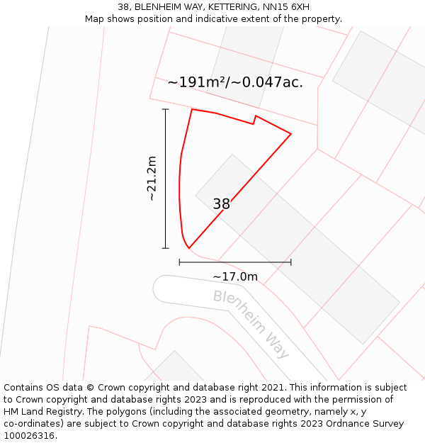 38, BLENHEIM WAY, KETTERING, NN15 6XH: Plot and title map