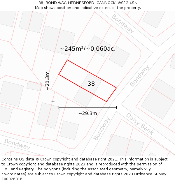 38, BOND WAY, HEDNESFORD, CANNOCK, WS12 4SN: Plot and title map