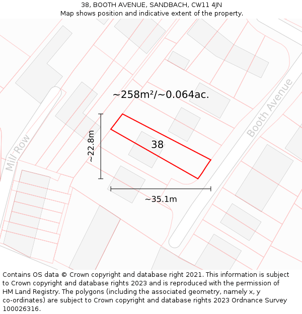 38, BOOTH AVENUE, SANDBACH, CW11 4JN: Plot and title map