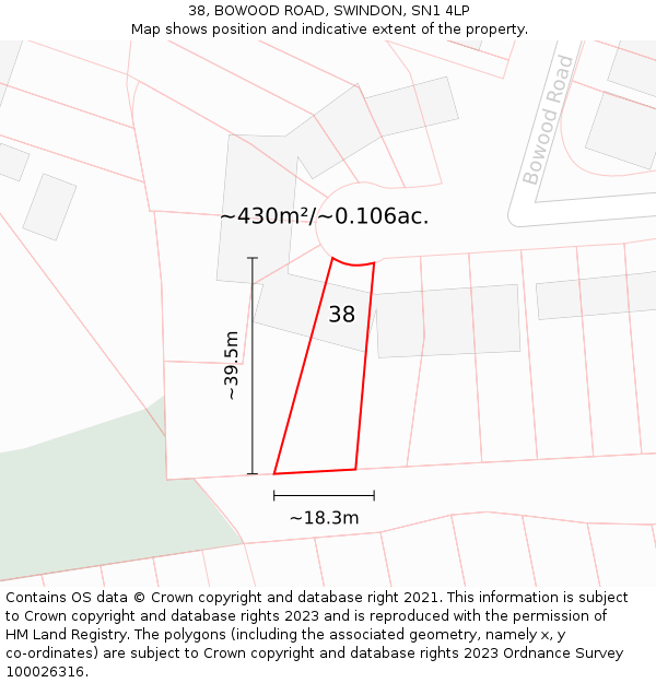 38, BOWOOD ROAD, SWINDON, SN1 4LP: Plot and title map