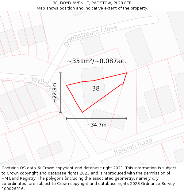38, BOYD AVENUE, PADSTOW, PL28 8ER: Plot and title map