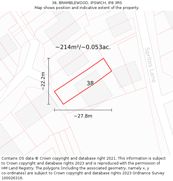 38, BRAMBLEWOOD, IPSWICH, IP8 3RS: Plot and title map