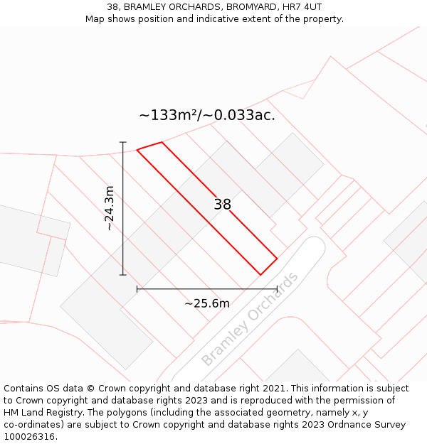 38, BRAMLEY ORCHARDS, BROMYARD, HR7 4UT: Plot and title map