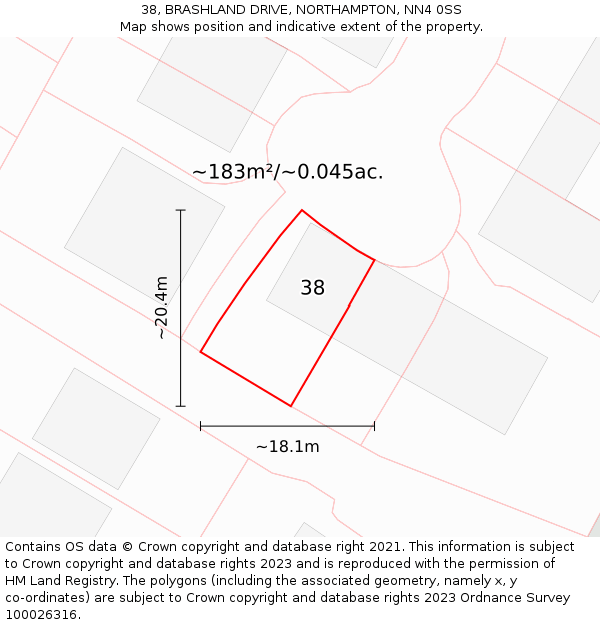 38, BRASHLAND DRIVE, NORTHAMPTON, NN4 0SS: Plot and title map